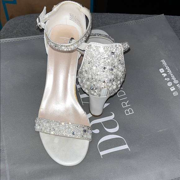 David's Bridal White Embellished Heels - Picture 1 of 6
